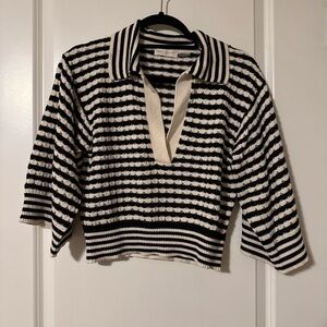 Ramy Brook Black and Cream Striped Knit Top